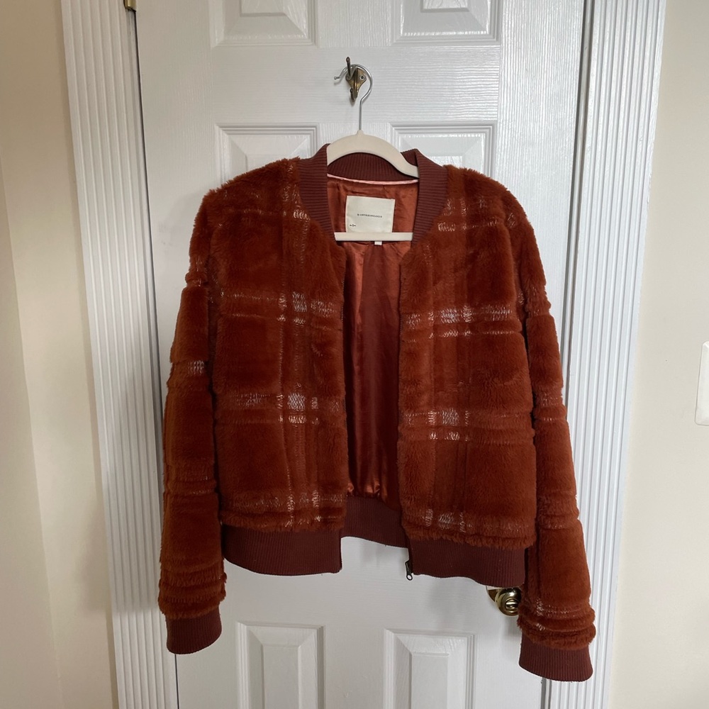 Anthropologie Plaid Teddy Bomber Jacket